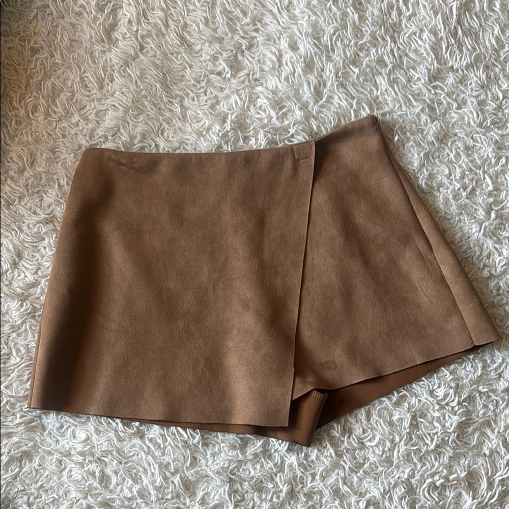 Brown Suede Wrap Skort